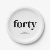 Zwart-wit 40ste verjaardag papieren bordje (Voorkant)