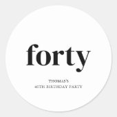 Zwart-wit 40ste verjaardag ronde sticker (Voorkant)