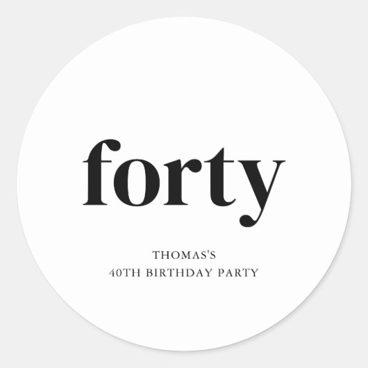 Zwart-wit 40ste verjaardag ronde sticker (Voorkant)