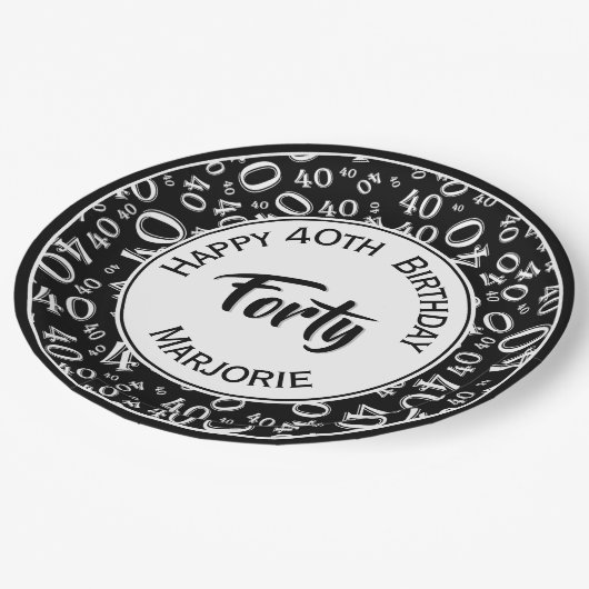Zwart/wit 40th Birthday Party Number Pattern Papieren Bordje (Gekanteld)