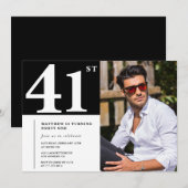 Zwart-wit 41e verjaardag Uitnodigingen Foto (Voorkant / Achterkant)