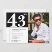 Zwart-wit 43e verjaardag Uitnodigingen Foto (Voorkant)