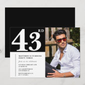 Zwart-wit 43e verjaardag Uitnodigingen Foto (Voorkant / Achterkant)