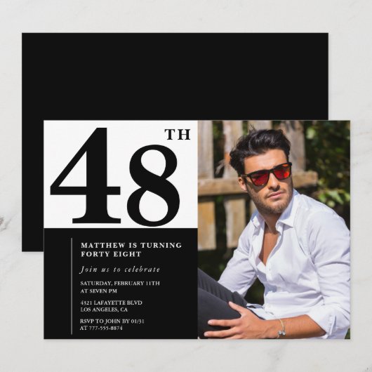 Zwart-wit 48e verjaardag foto kaart (Voorkant / Achterkant)