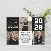 Zwart & Wit 4 Foto Afstuderen Aankondiging (Staand voorkant)