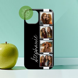 Zwart-wit 4 Pleinen voor fotocollage met naam iPhone 16 Hoesje