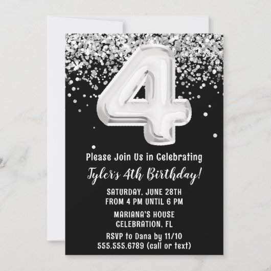 Zwart-wit 4e verjaardagsfeestje kaart (Voorkant)