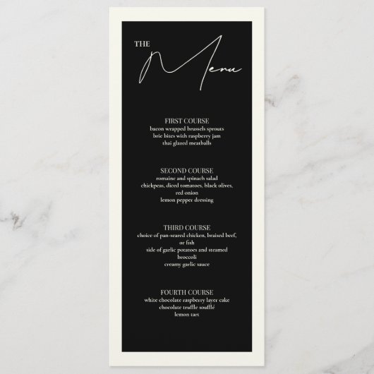 Zwart-wit 4x9.25 tafel Menu Kaart (Voorkant)