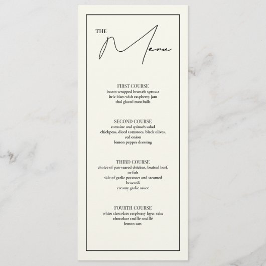 Zwart-wit 4x9.25 tafel Menu Kaart (Voorkant)