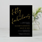 Zwart Wit 50 Fabulous Verjaardag Script Echte Goud Folie Uitnodiging (Staand Voorkant)