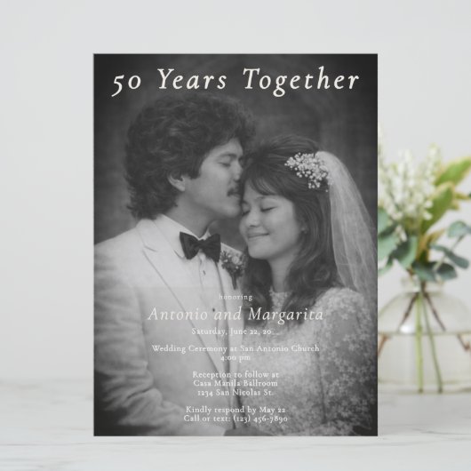 Zwart Wit 50 Jaar Samen Vintage Kaart (Staand voorkant)