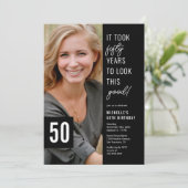 Zwart-Wit 50e Verjaardagsfeest Foto Kaart (Staand voorkant)