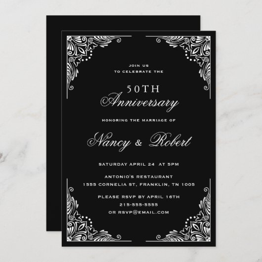 Zwart-wit 50ste bruiloft Jubileum Kaart (Voorkant / Achterkant)