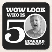 Zwart-wit 50ste verjaardag foto kijken wie is kartonnen onderzetters (Voorkant)