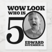 Zwart-wit 50ste verjaardag foto kijken wie is wijn etiket (Enkel label)