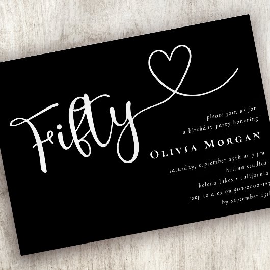 Zwart wit 50ste verjaardag kaart