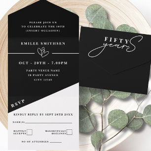Zwart Wit 50ste Verjaardag of Jubileum All In One Uitnodiging