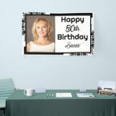 Zwart-wit 50ste verjaardag spandoek (Beurs)