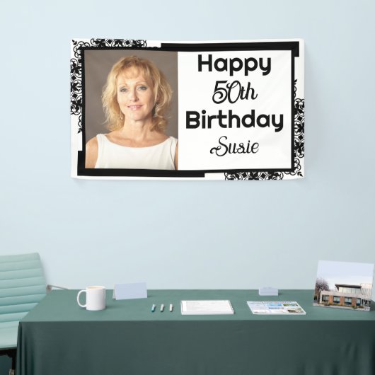 Zwart-wit 50ste verjaardag spandoek (Beurs)