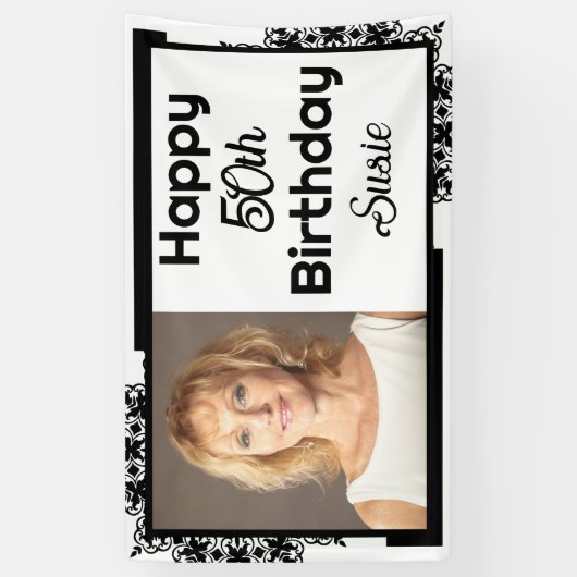 Zwart-wit 50ste verjaardag spandoek (Verticaal)