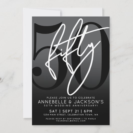 Zwart-Wit 50ste Verjaardagsfeest Kaart (Voorkant)