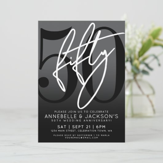 Zwart-Wit 50ste Verjaardagsfeest Kaart (Staand voorkant)