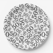 Zwart/wit 50th Birthday Number Pattern Papieren Bordje (Voorkant)