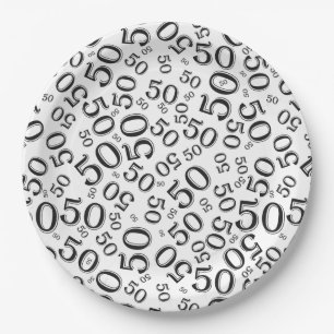 Zwart/wit 50th Birthday Number Pattern Papieren Bordje