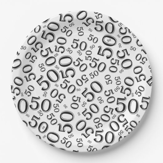 Zwart/wit 50th Birthday Number Pattern Papieren Bordje (Voorkant)