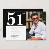 Zwart-wit 51e verjaardag Uitnodigingen Foto (Voorkant / Achterkant)