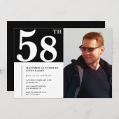Zwart-wit 58e verjaardag Uitnodigingen Foto (Voorkant / Achterkant)