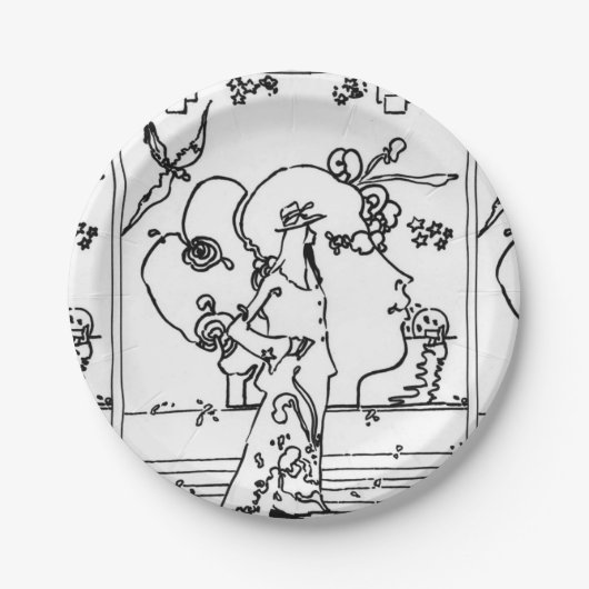  zwart-wit 60s Illustratie Papieren Bordje (Voorkant)