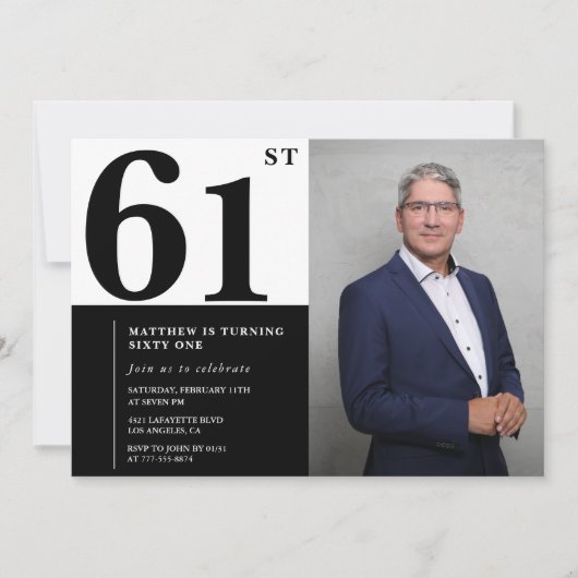 Zwart-wit 61e verjaardag foto kaart (Voorkant)