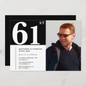 Zwart-wit 61e verjaardag Uitnodigingen Foto (Voorkant / Achterkant)