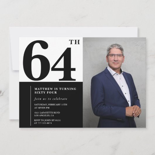 Zwart-wit 64e verjaardag foto kaart (Voorkant)