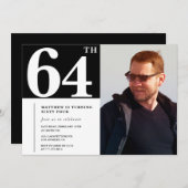 Zwart-wit 64e verjaardag Uitnodigingen Foto (Voorkant / Achterkant)