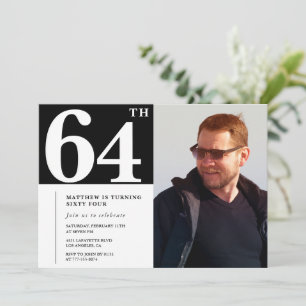 Zwart-wit 64e verjaardag Uitnodigingen Foto