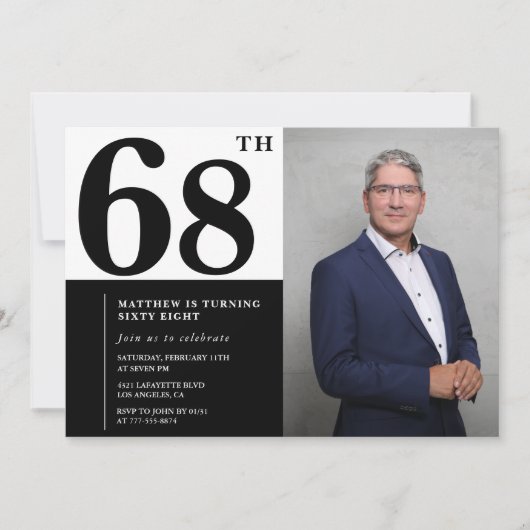Zwart-wit 68e verjaardag foto kaart (Voorkant)
