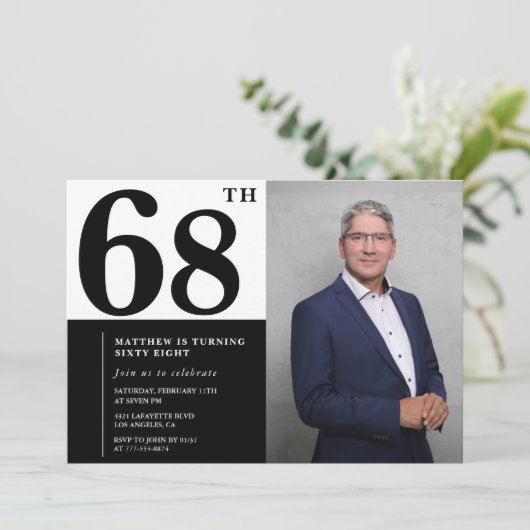 Zwart-wit 68e verjaardag foto kaart (Staand voorkant)
