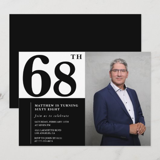 Zwart-wit 68e verjaardag foto kaart (Voorkant / Achterkant)