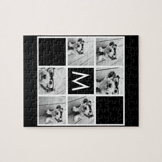 Zwart-wit 6 Foto Collage Aangepast monogram Legpuzzel (Horizontaal)