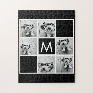 Zwart-wit 6 Foto Collage Aangepast monogram Legpuzzel