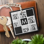 Zwart-wit 6 Foto Collage Aangepast monogram Sleutelhanger<br><div class="desc">U kunt de foto's van het Instagram voor dit ontwerp gebruiken. Gebruik 6 vierkante foto's om een uniek en persoonlijk cadeau te creëer. Of je kunt de hipster puppy houden en een trendy keepslag maken. Als u de afbeeldingen moet aanpassen,  klik op het aanpassingshulpmiddel om veranderingen aan te brengen.</div>