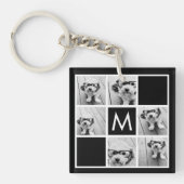 Zwart-wit 6 Foto Collage Aangepast monogram Sleutelhanger (voorkant)
