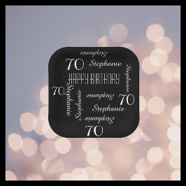 Zwart Wit 70e Verjaardagsfeestje Herhaal Naam Vier Papieren Bordje