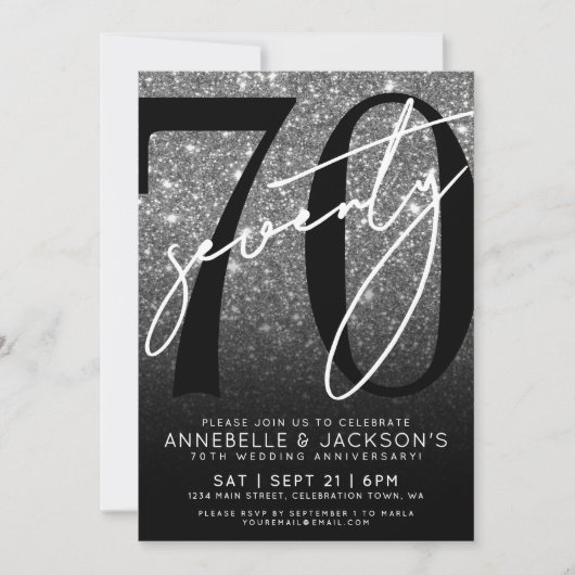 Zwart Wit 70ste bruiloft Jubileum Kaart (Voorkant)
