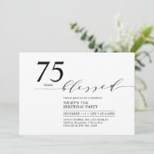 Zwart & Wit 75 Jaar Geblessed Verjaardagsfeestje Kaart (Staand voorkant)