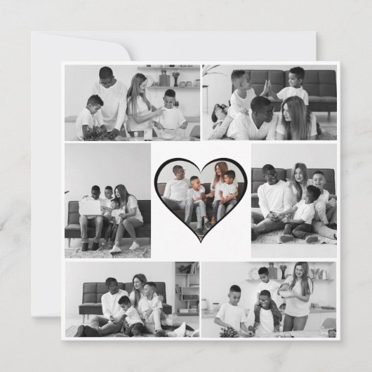 Zwart-wit 7 foto collage kaart (Voorkant)