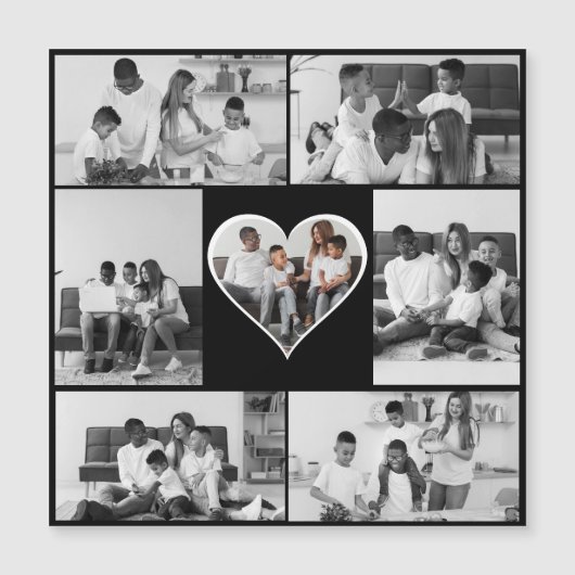Zwart-wit 7 foto collage magnetische uitnodiging (Voorkant)