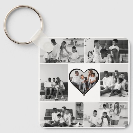 Zwart-wit 7 foto collage sleutelhanger (Voorkant)